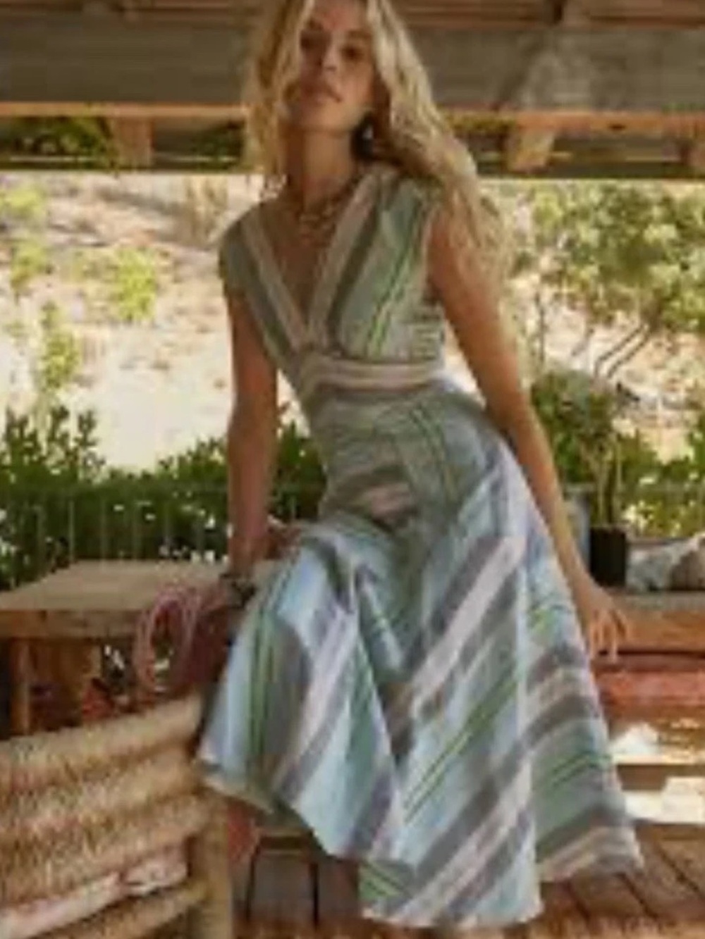 HUNTER BELL Jordan Midi Dress Pastel Stripe Linen Cotton Sz 6 - Picture 3 of 8